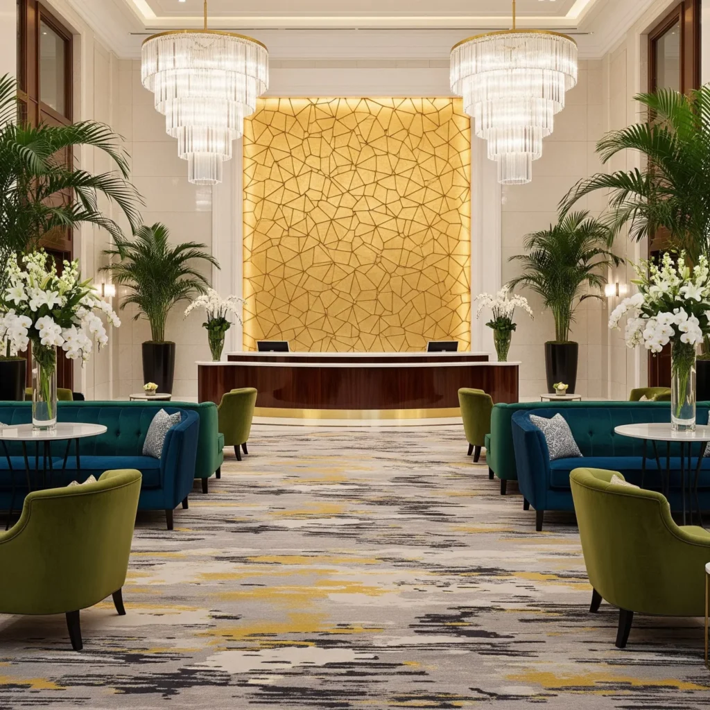 Commercial carpet in opulent hotel reception area