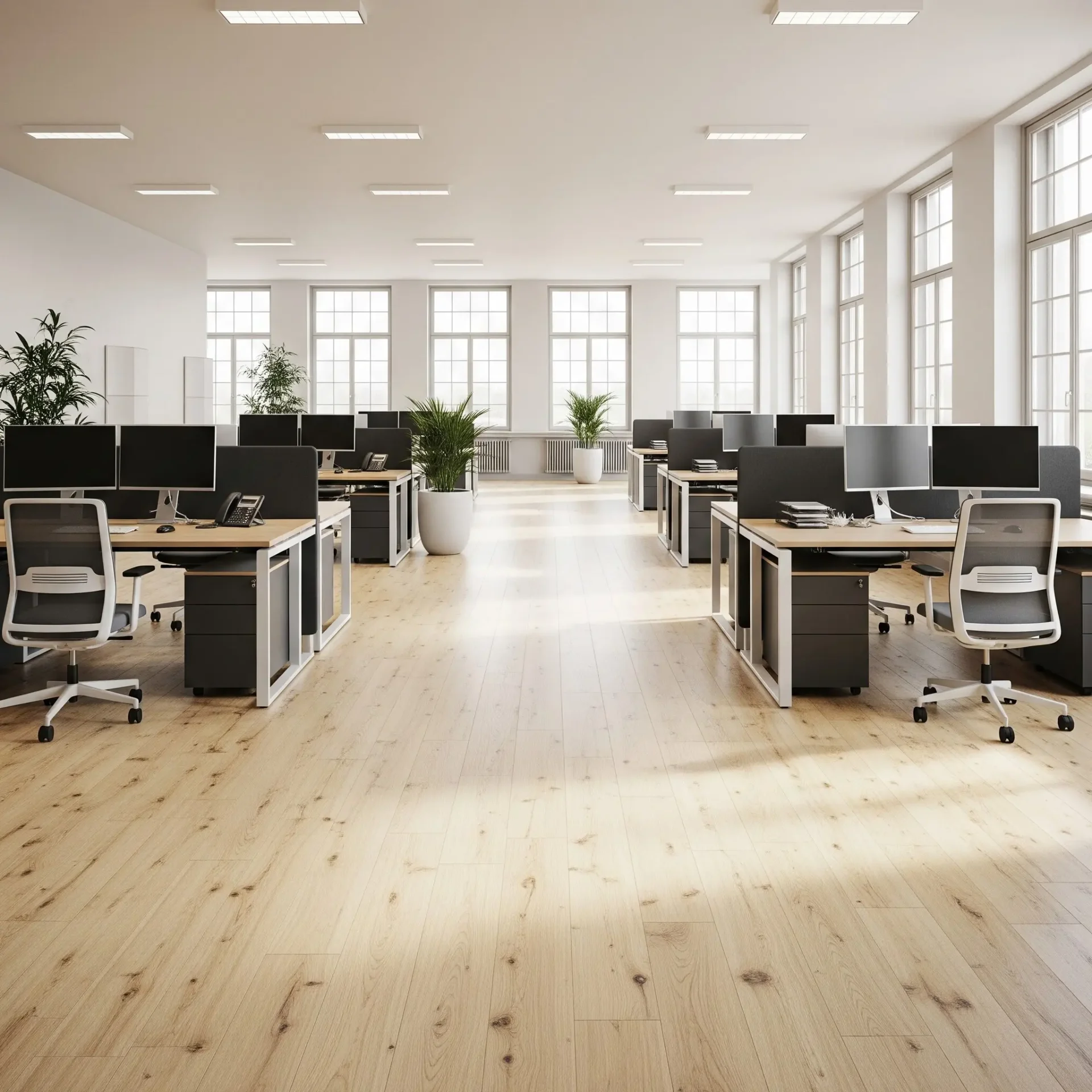 Commercial hardwood flooring in office