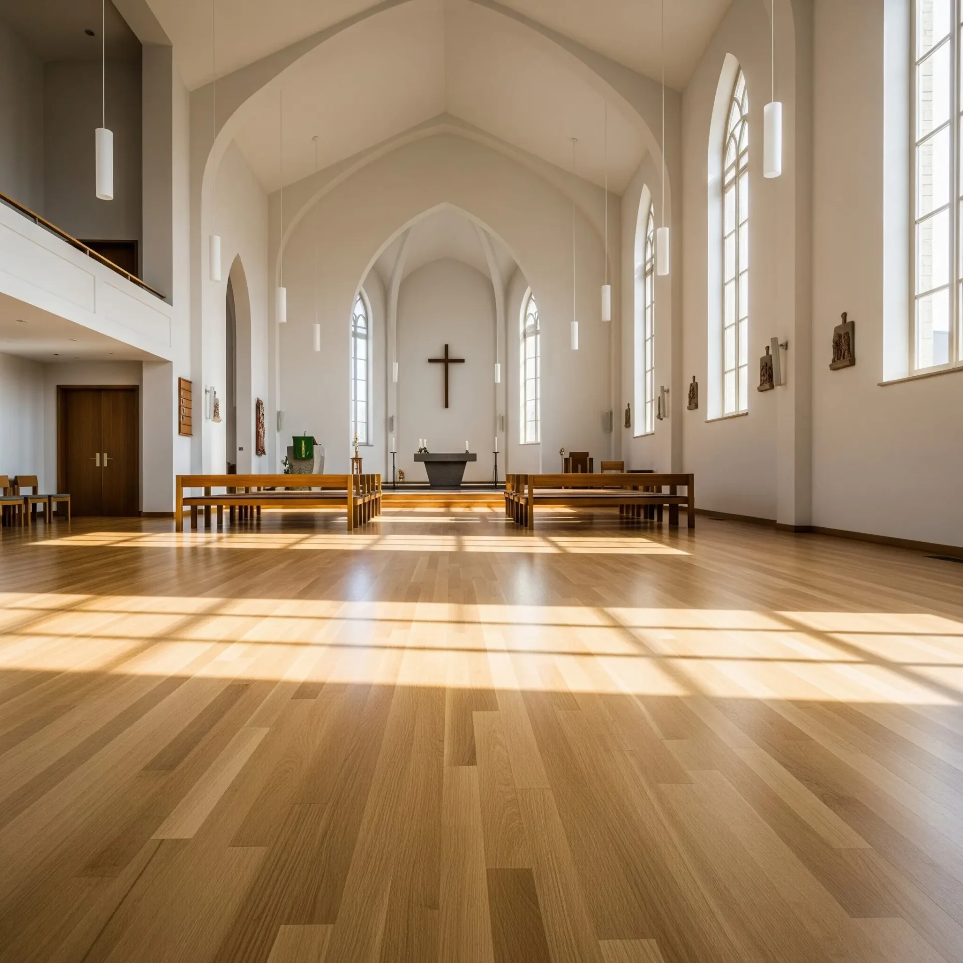 Commercial hardwood in large church 