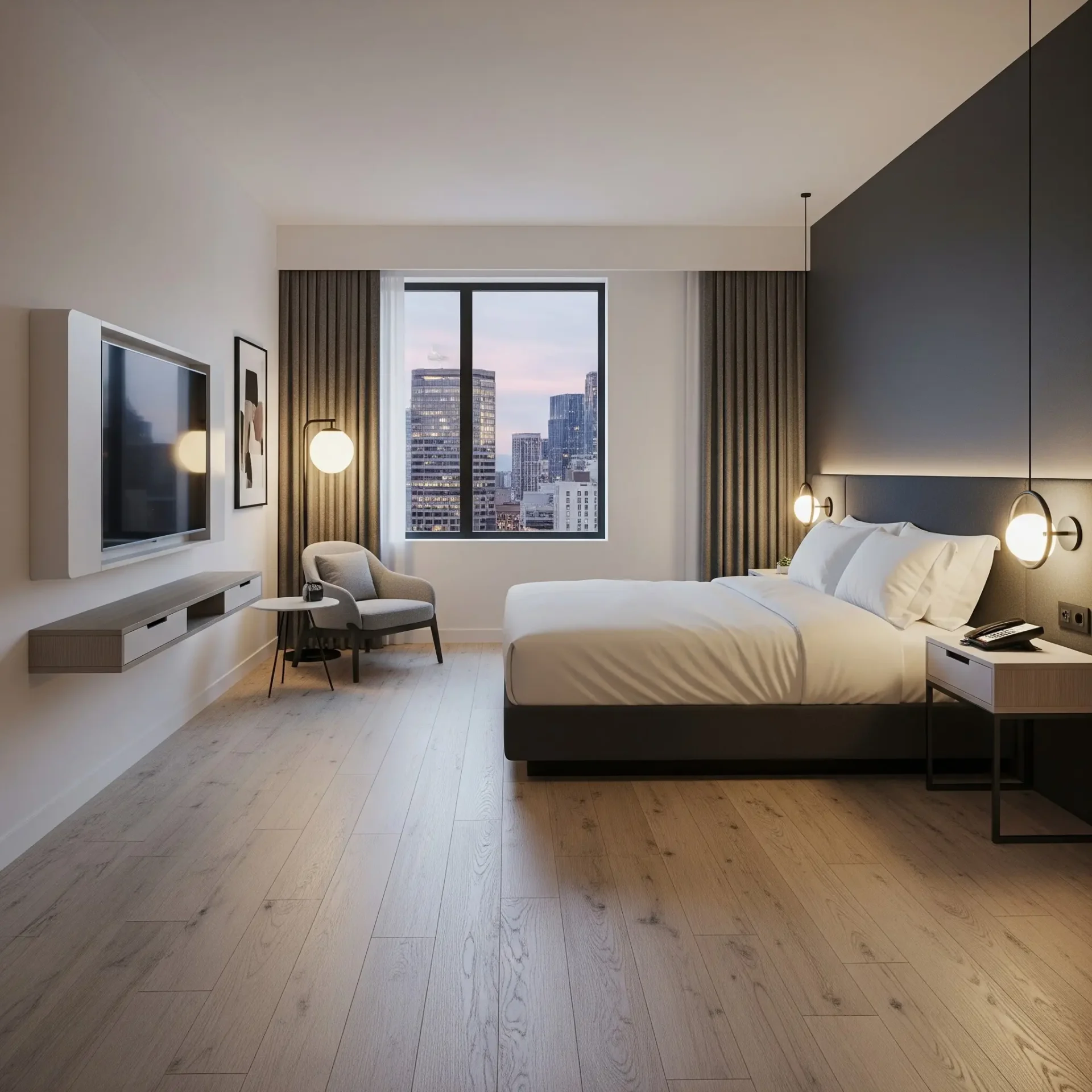 Commercial hardwood in hotel room