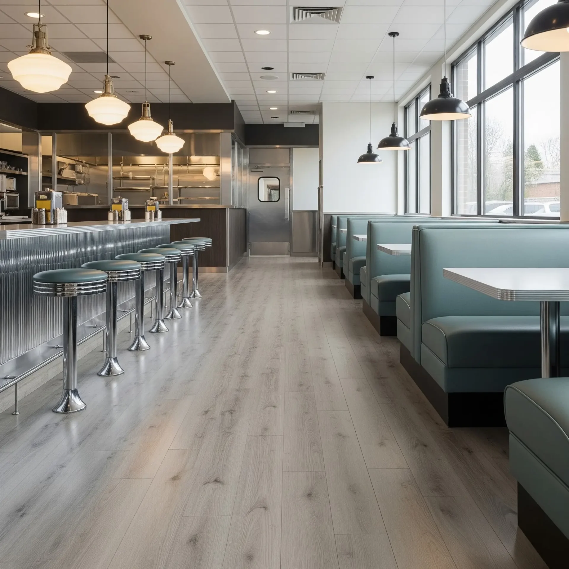 Commercial luxury vinyl in modern dinner