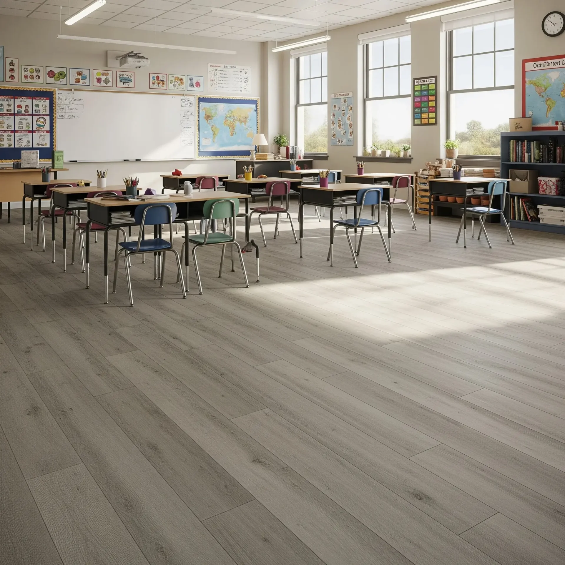 Commercial luxury vinyl flooring in classroom